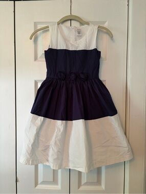 Gymboree Navy and White Sleeveless Tiered Flower Waist Dress